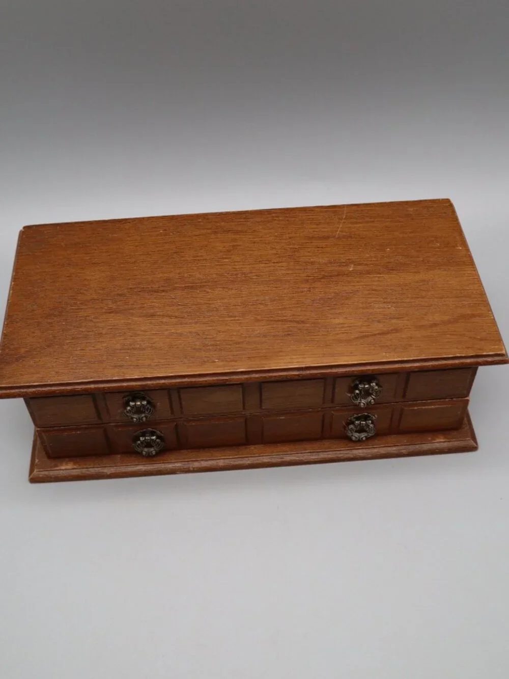 Vintage Wooden Jewelry Organizer Box w/ Mirror Velvet Lined Metal Hardware 11